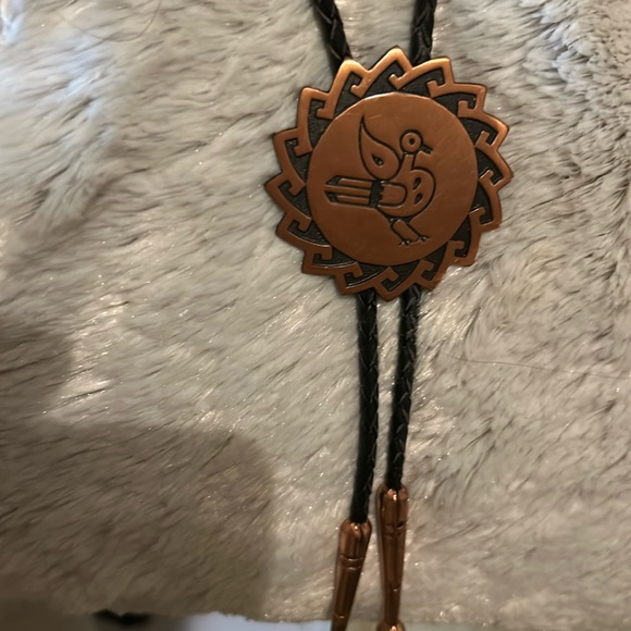 Vintage Solid Copper Kachina ‘bird’ Bolo Tie With Copper Tips. Unisex; UNIQUE - Picture 2 of 6